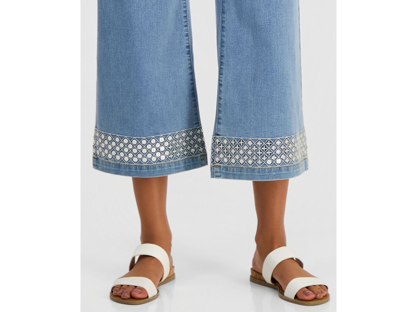 Женские джинсы Style & Co Sequined Pull-On High-Rise Cropped Wide Leg, цвет: Варёный — фото 6