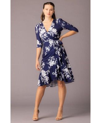 Women's Flirty Flounce Midi Wrap Dress with 3/4 Sleeves