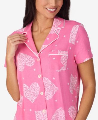 Women's Cropped Notch Collar Pajama Top and Pants, 2-Piece Set