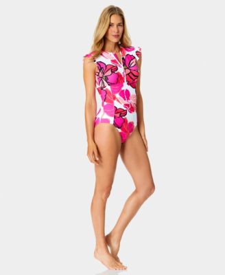 Women's Flutter Zipper-Front One-Piece Swimsuit