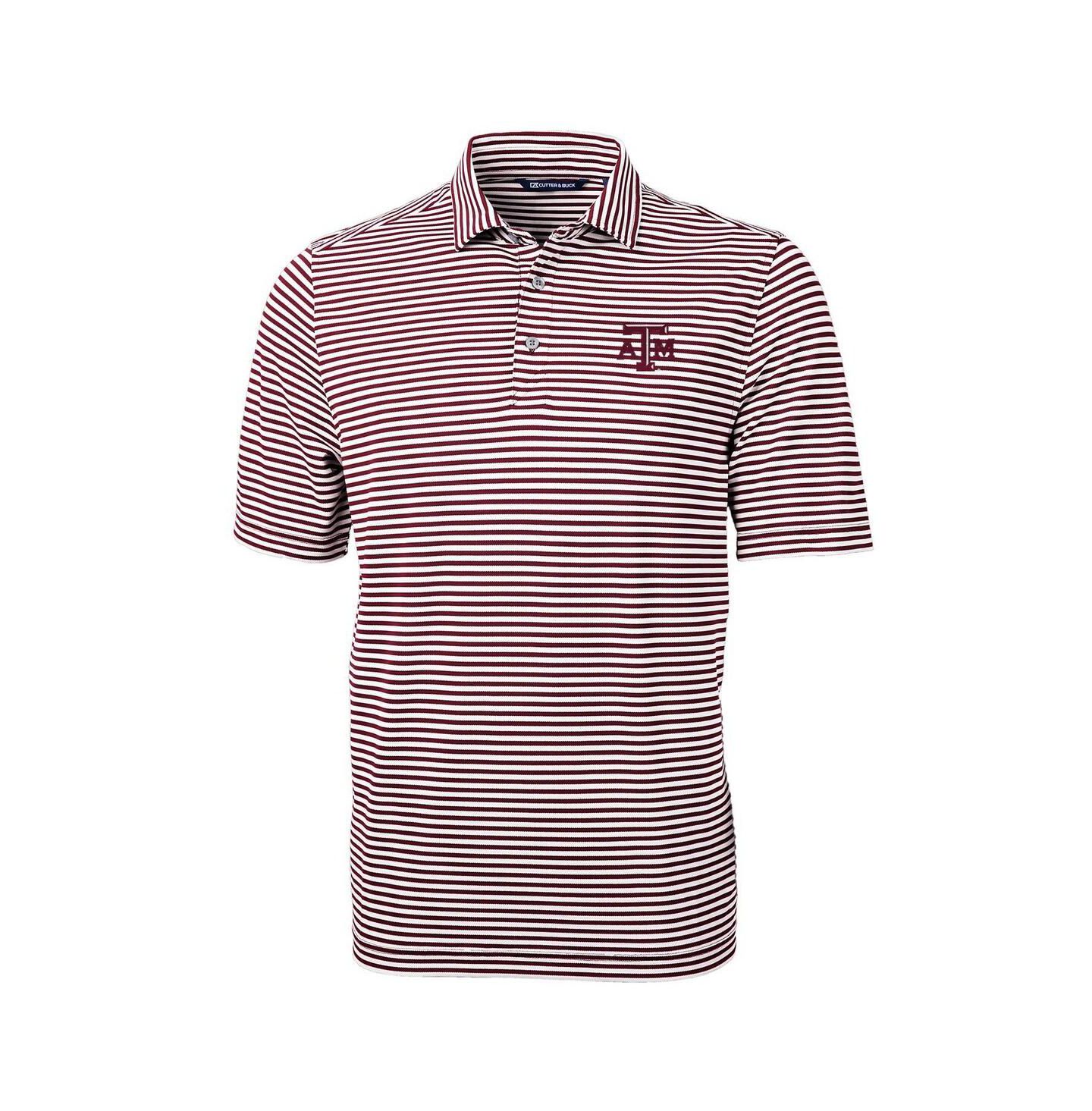 Мужское поло Cutter & Buck Maroon Texas A&M Aggies Virtue Eco Pique Stripe Polo — фото 1