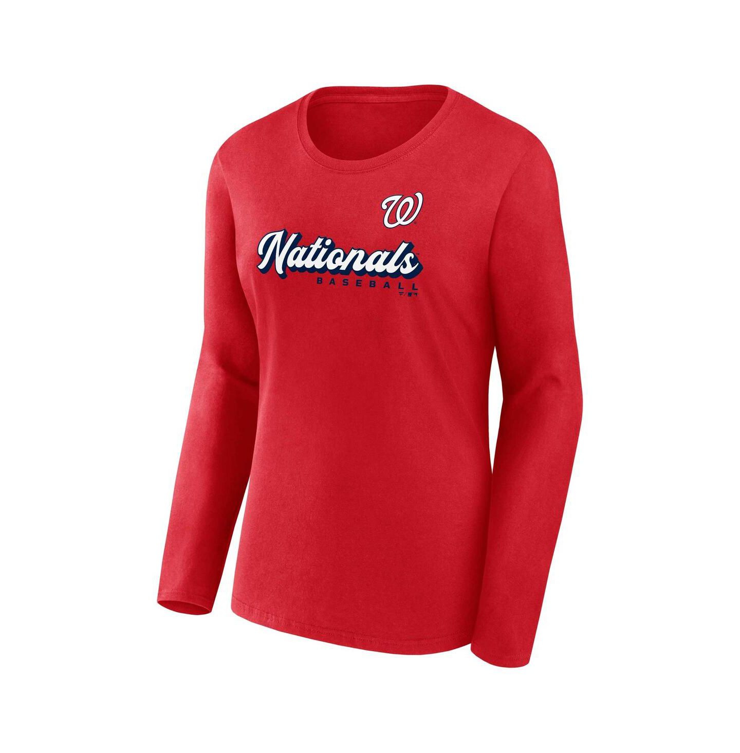 Женские комплекты Fanatics Red Washington Nationals Run The Bases Long Sleeve T-Shirt & Cuffed Knit Hat with Pom Combo Set — фото 2