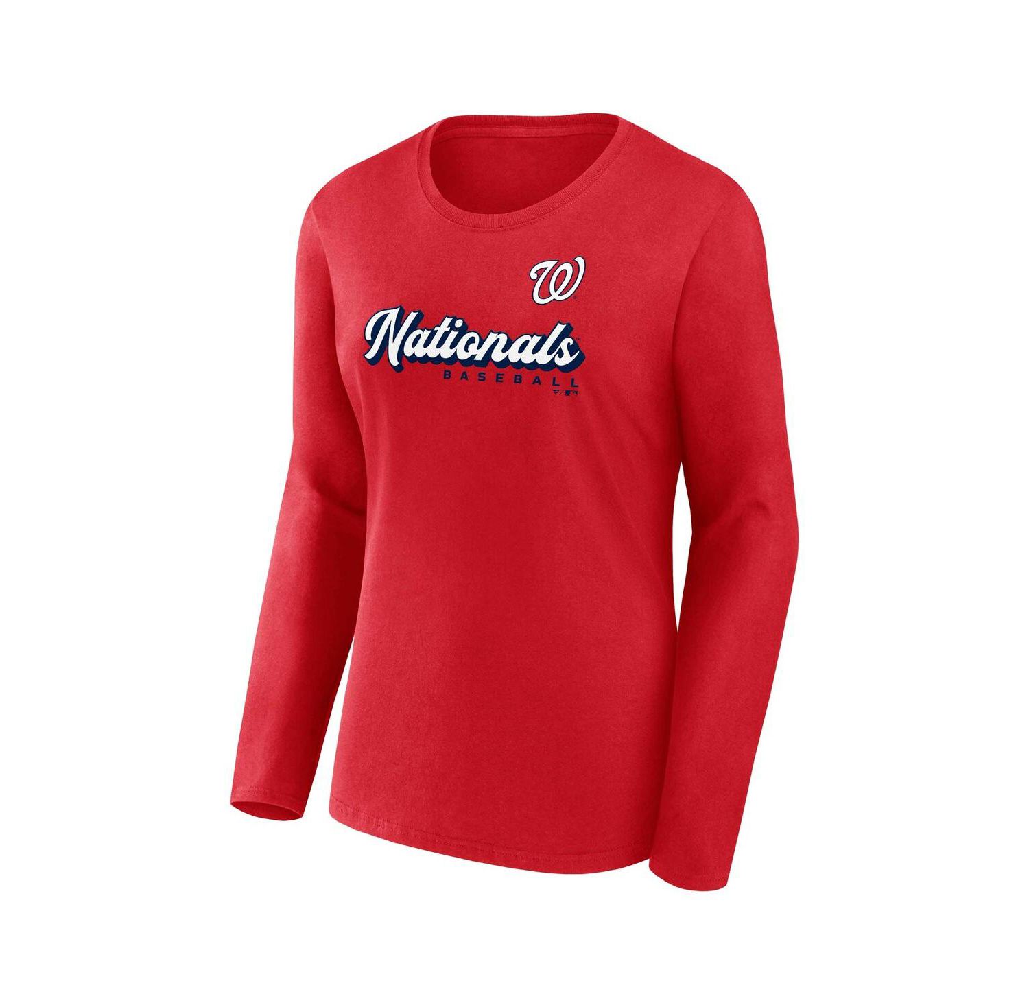 Women's Red Washington Nationals Run The Bases Long Sleeve T-Shirt & Cuffed Knit Hat with Pom Combo Set