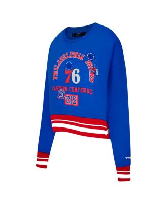 Women's Royal Philadelphia 76ers Area Code Cropped Pullover Sweatshirt