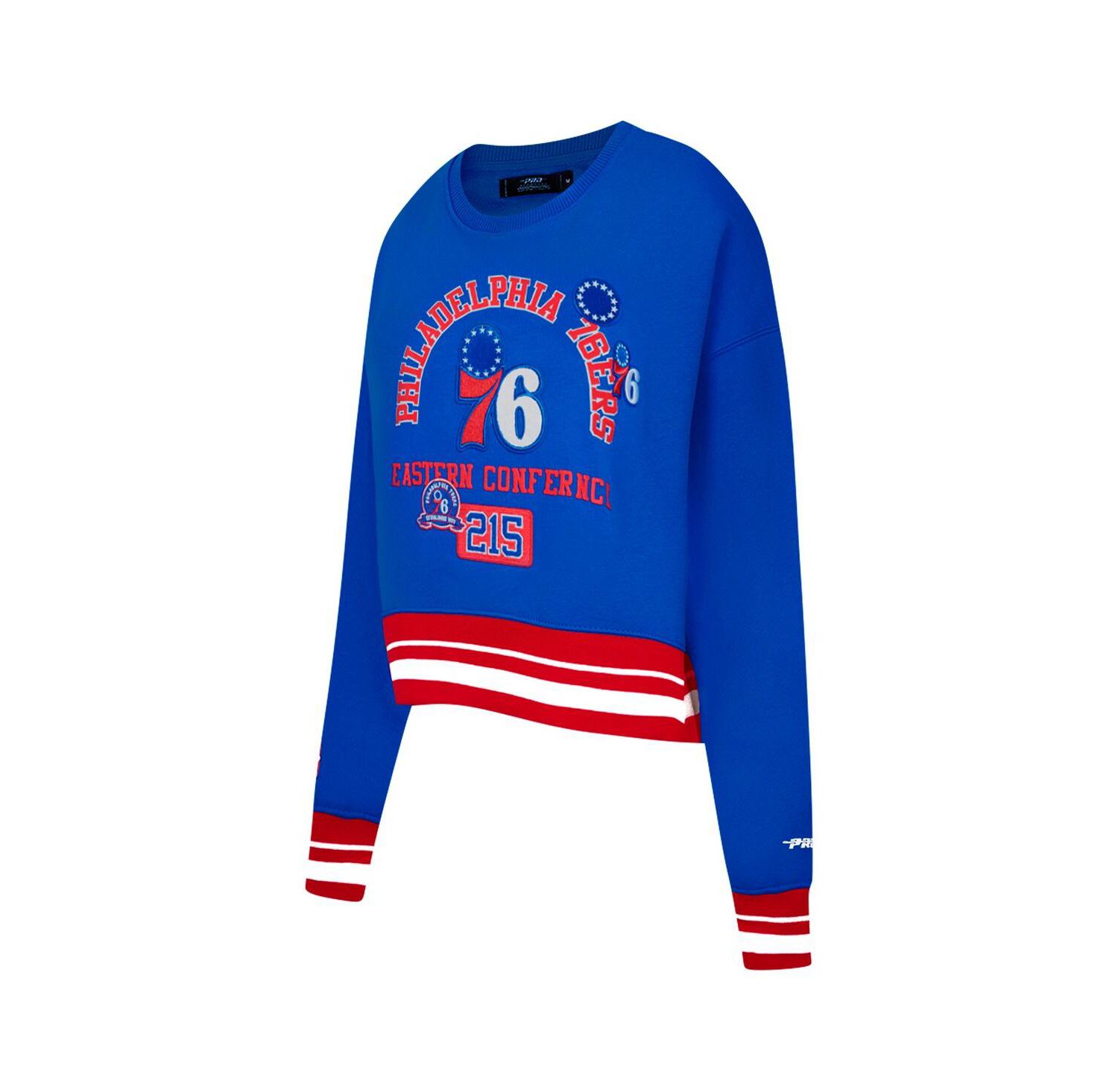 Women's Royal Philadelphia 76ers Area Code Cropped Pullover Sweatshirt