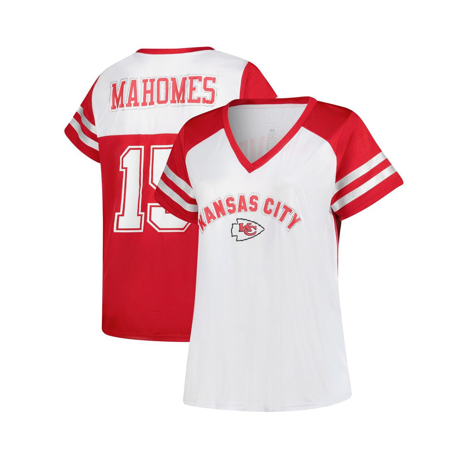 Women's Patrick Mahomes White Kansas City Chiefs Plus Size Bling V-Neck T-Shirt