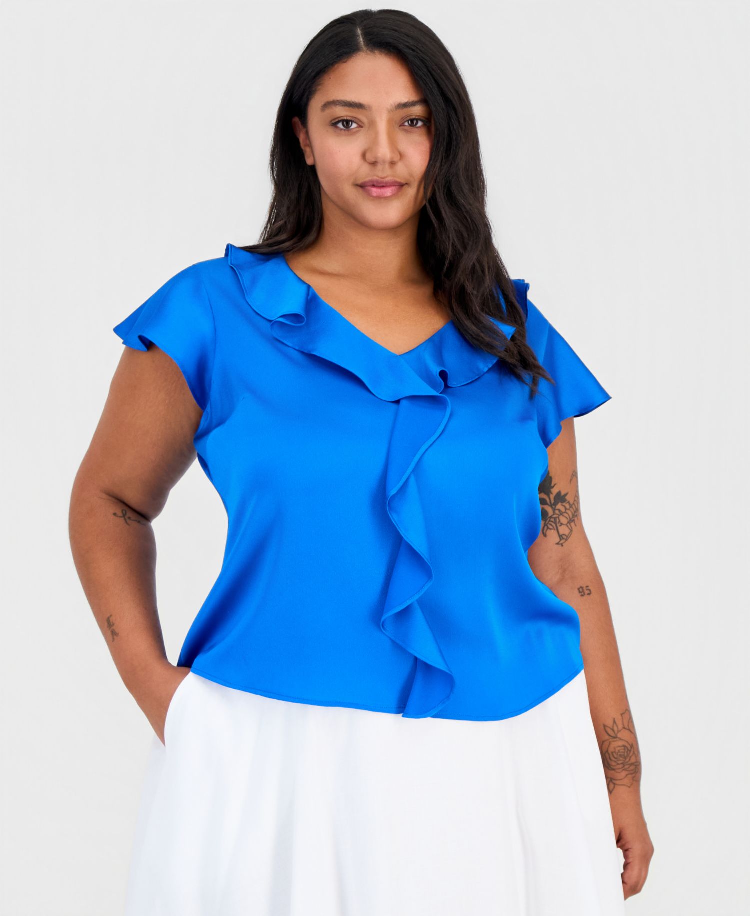 ASL Plus Size Ruffled Flutter-Sleeve Top