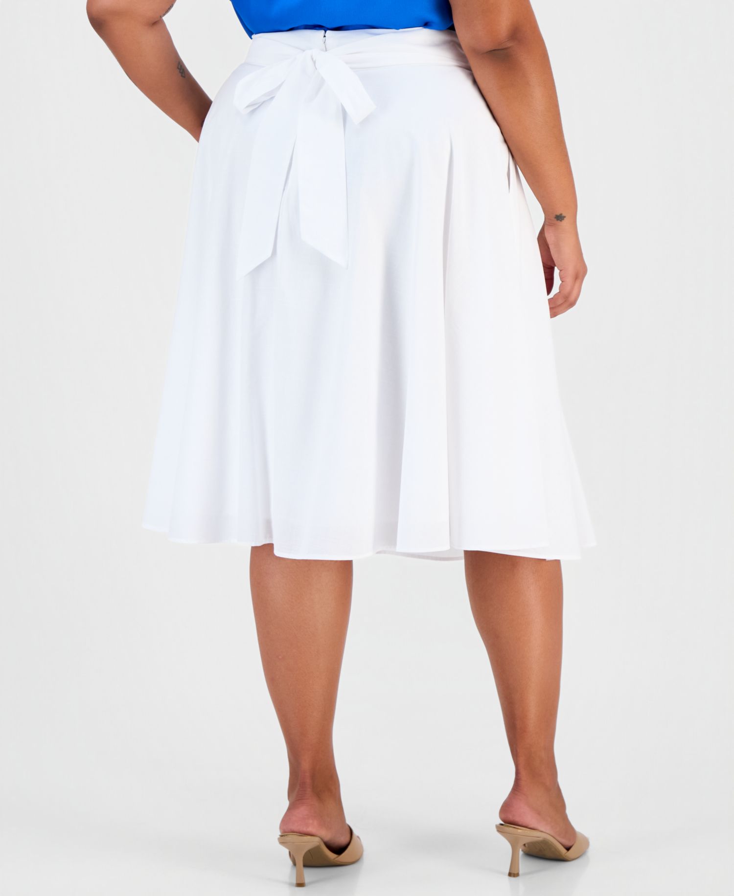 ASL Plus Size Pleated Cotton Midi Skirt