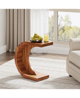 C-Shaped End Table, Wood Side Table for Couch Sofa Living Room Bedroom Small Space