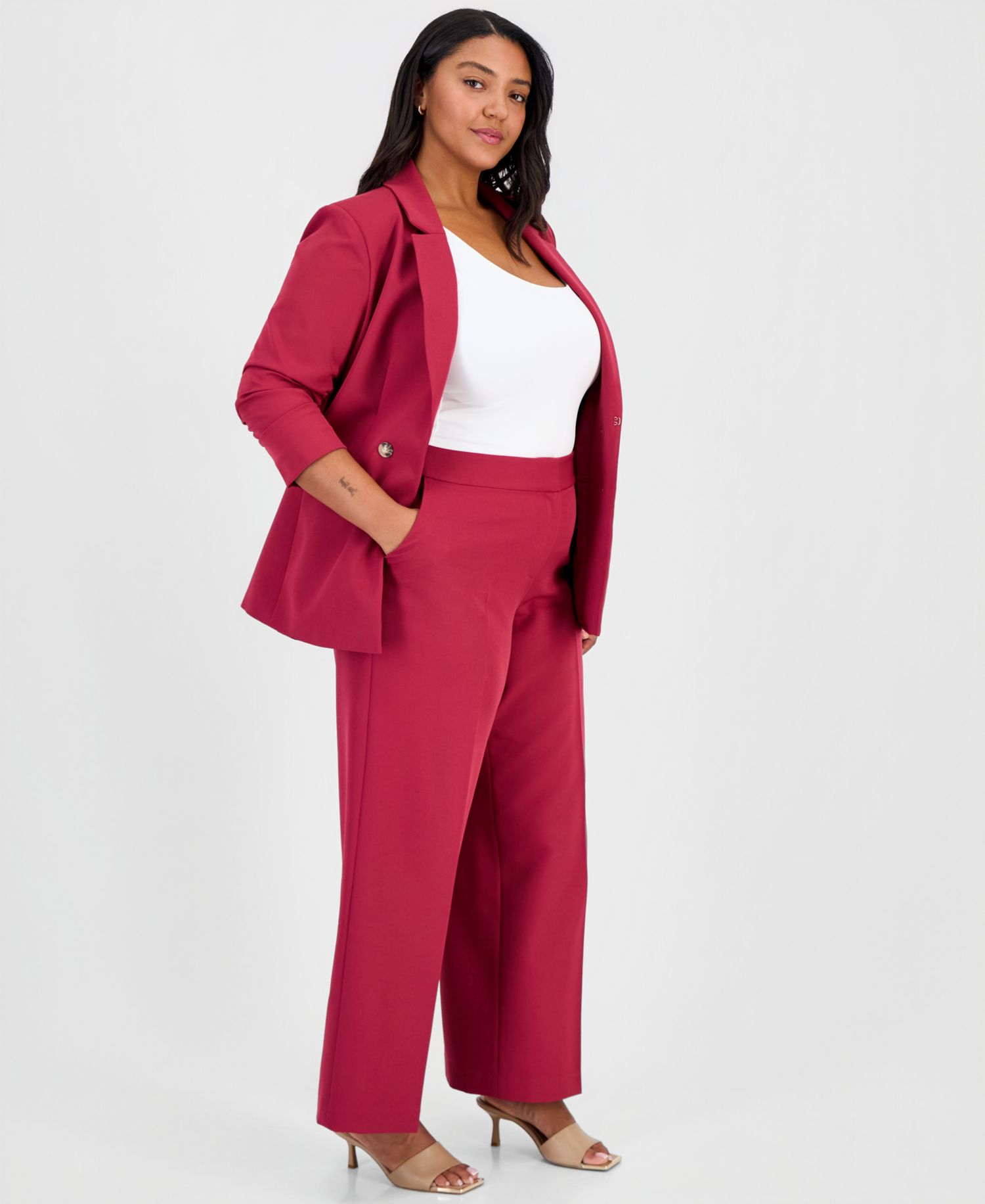 ASL Plus Size Mid-Rise Fly-Front Wide-Leg Pants