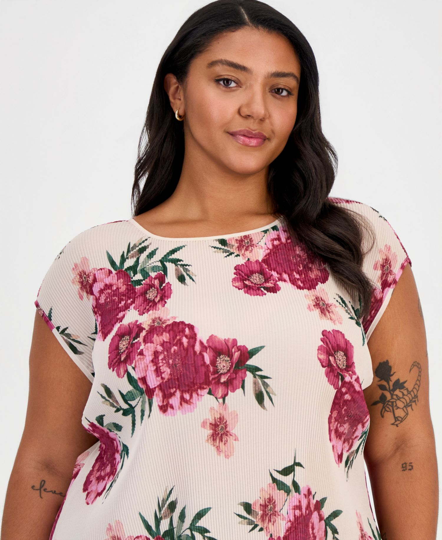 ASL Plus Size Pliss&eacute; Floral-Print Top