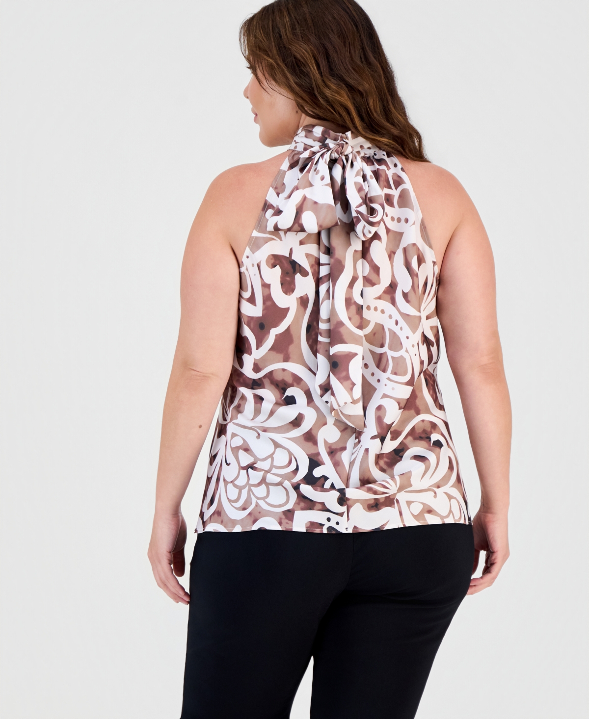 Tahari Asl Plus Tie-Back Mock Neck Halter Top