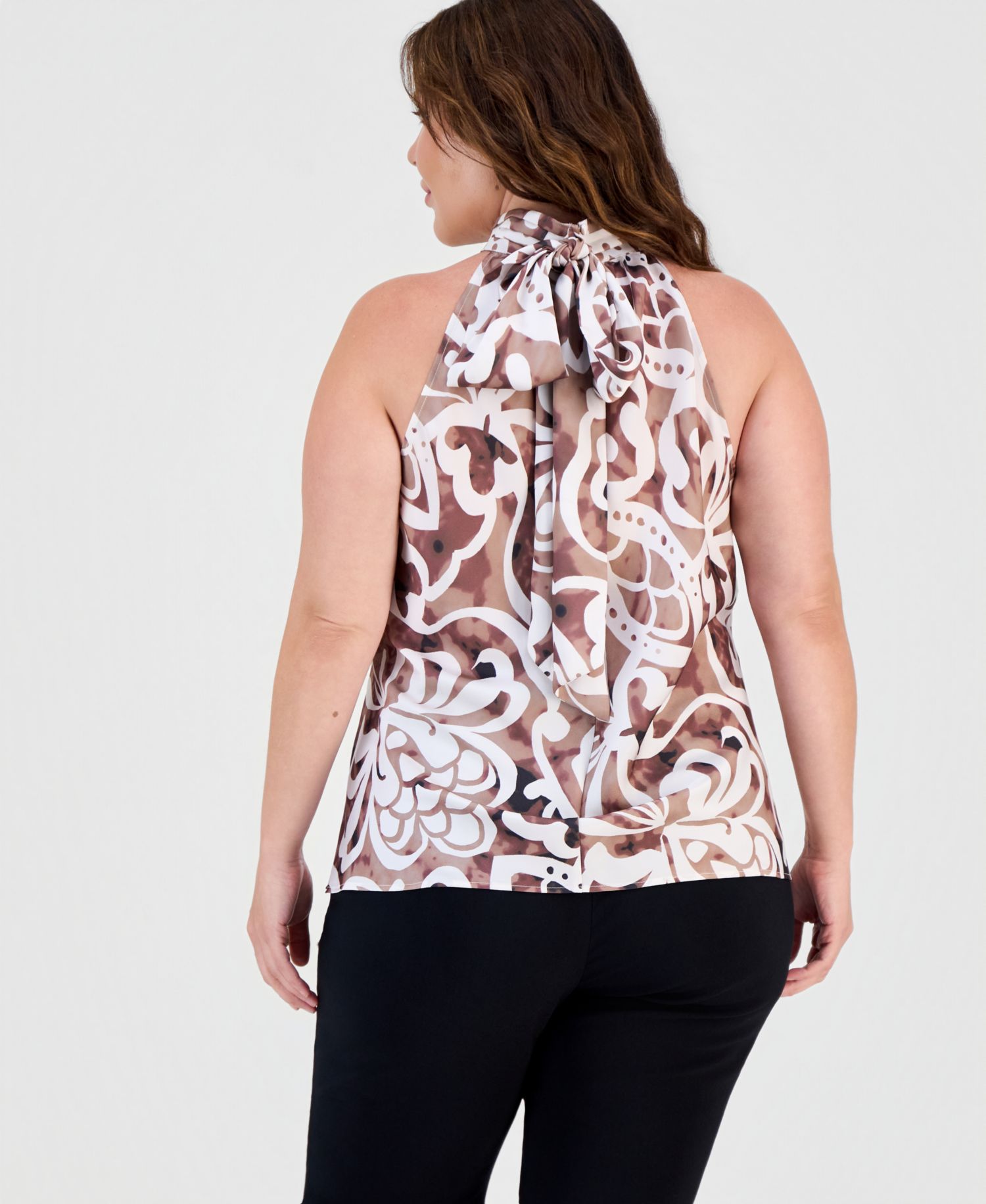 ASL Plus Size Tie-Back Mock Neck Halter Top