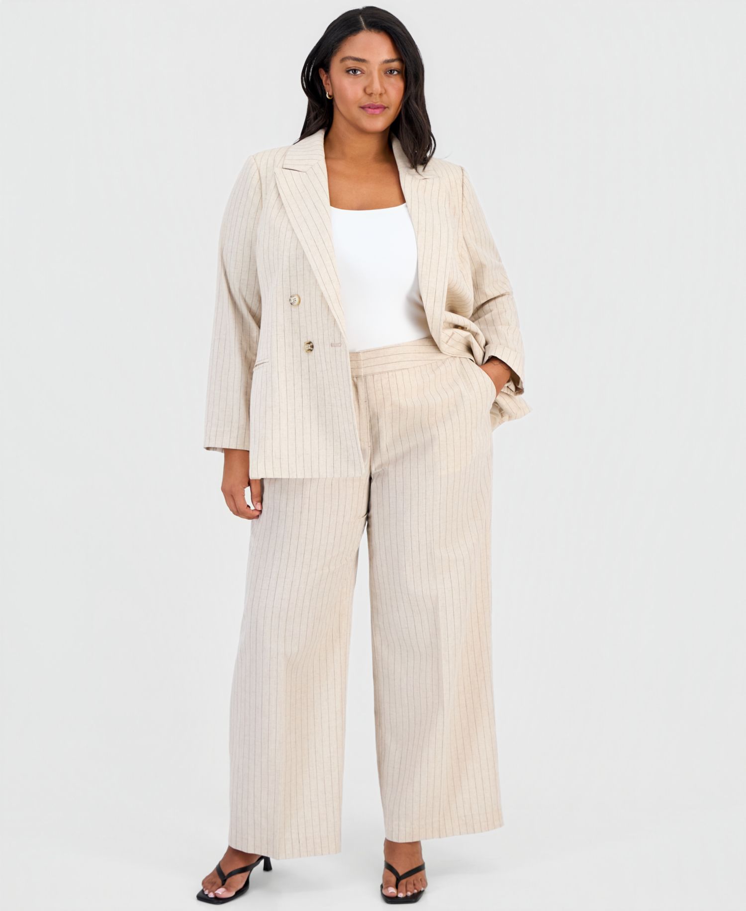 ASL Plus Size Pinstripe Wide-Leg Pants