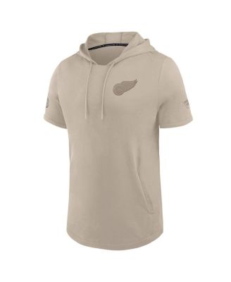 Men's Tan Detroit Red Wings Authentic Pro Road Short Sleeve Hoodie