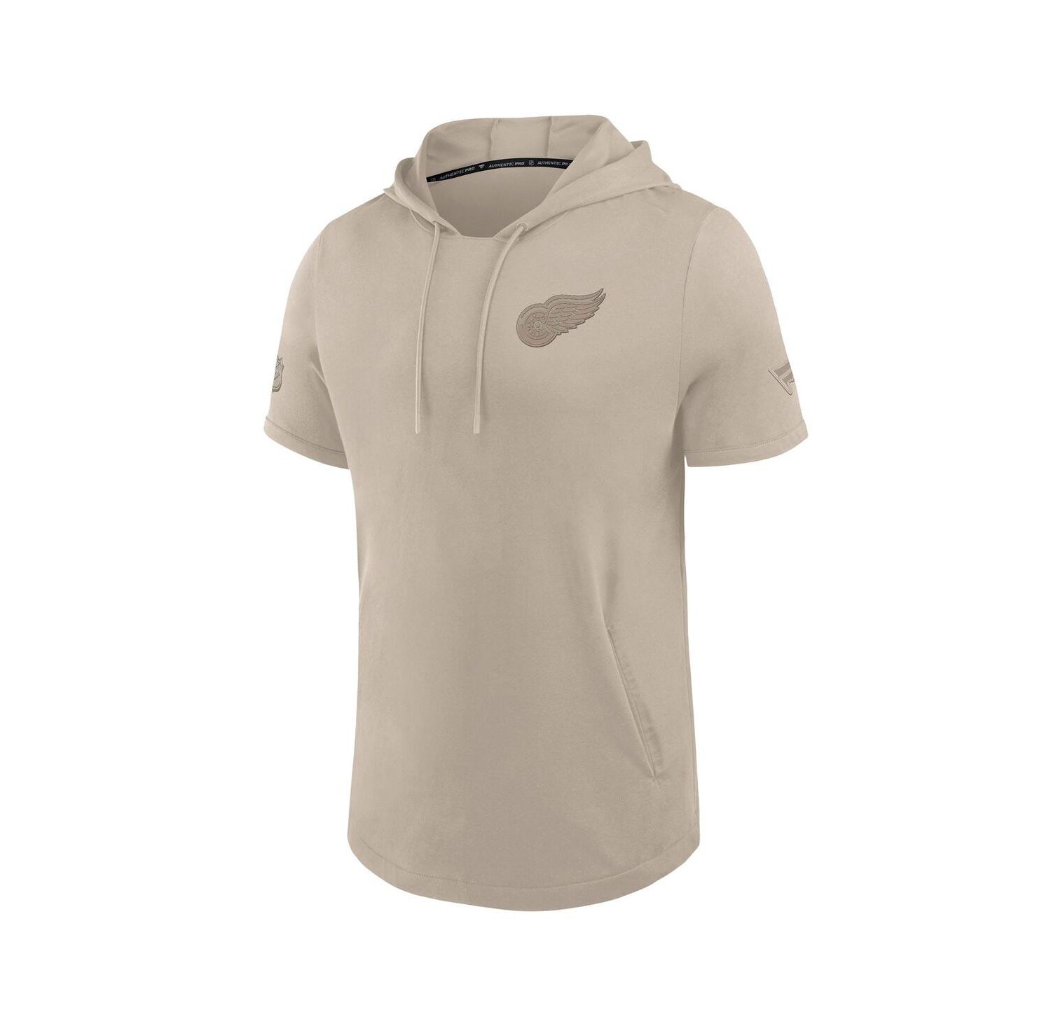 Men's Tan Detroit Red Wings Authentic Pro Road Short Sleeve Hoodie