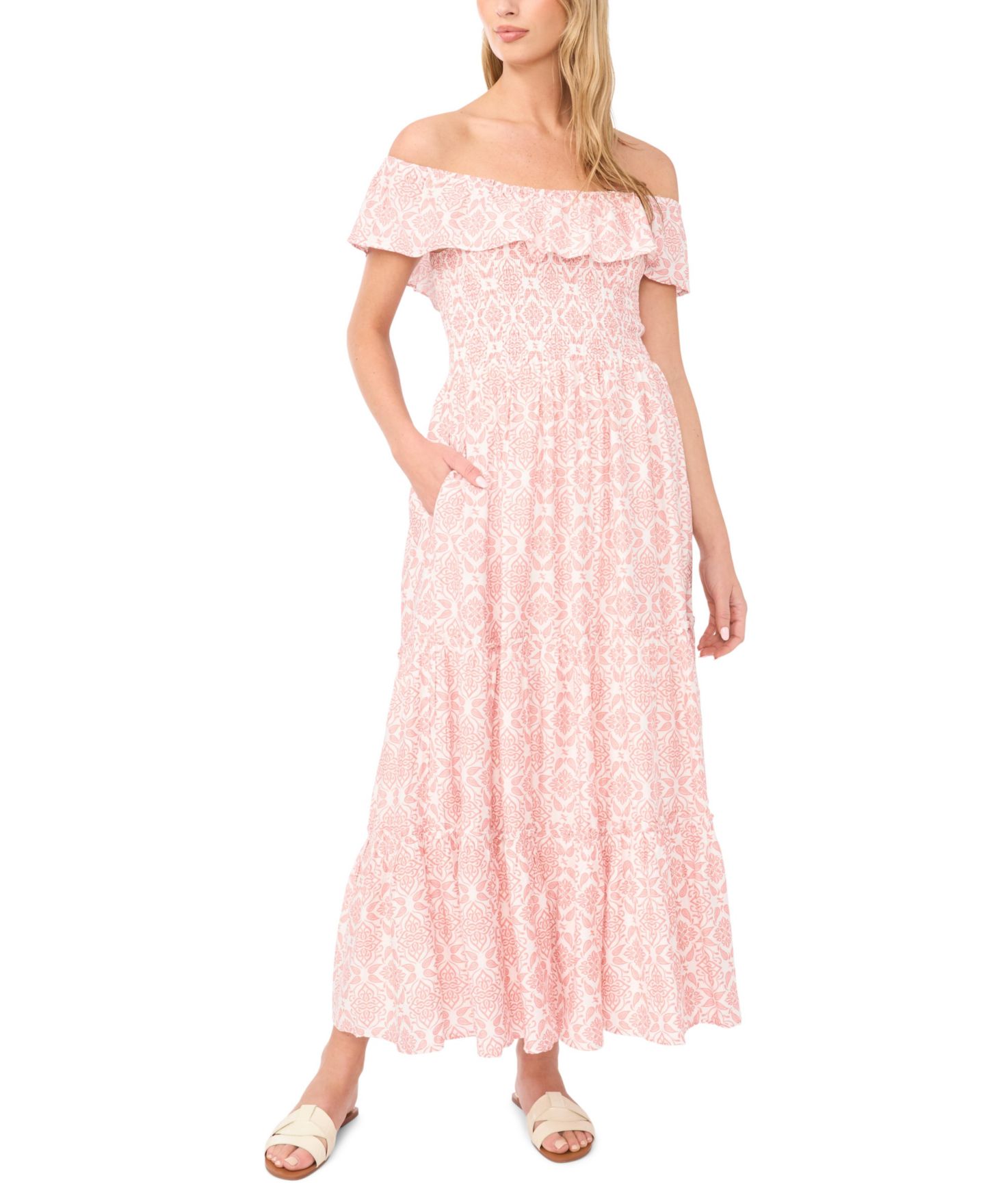 Женское платье Vince Camuto Off-The-Shoulder Ruffle Tier, цвет: Розовый — фото 1