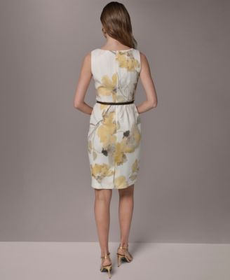 Women's Floral Sheath Midi Dress with Lariat Belt