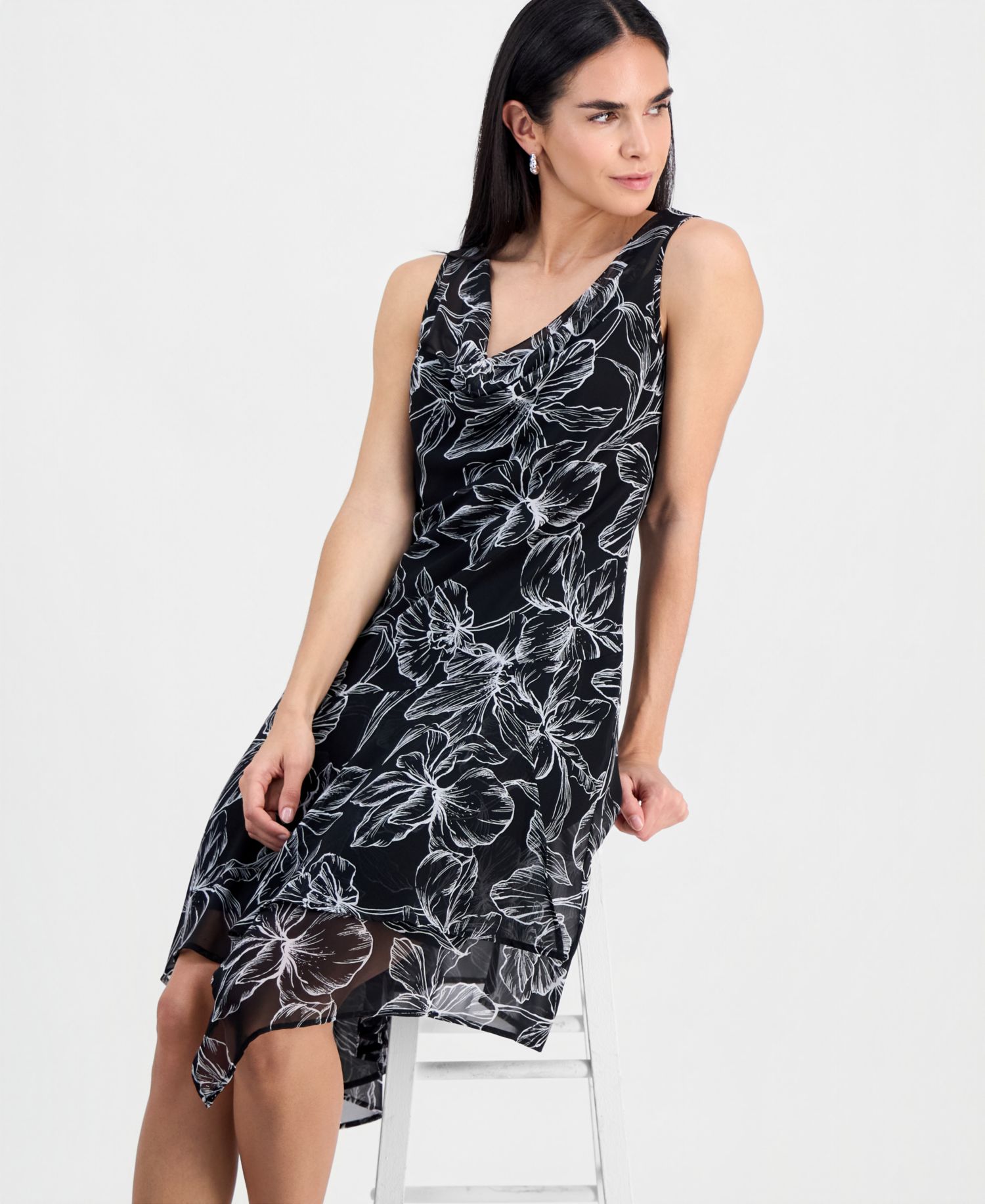 Petite Handkerchief-Hem Midi Dress