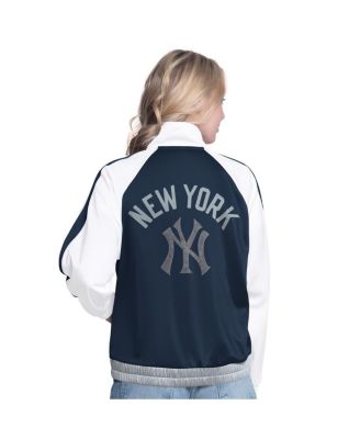 Women's White/Navy New York Yankees Rally Rhinestone Raglan Full-Zip Track Jacket