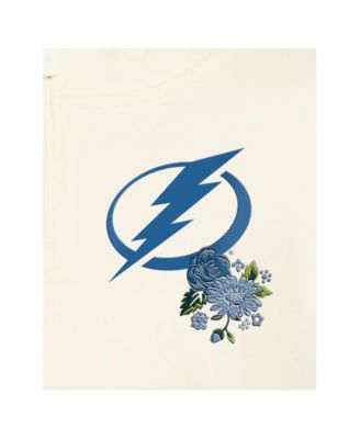 Women's Cream Tampa Bay Lightning Glam Game Quarter-Zip Cropped Floral Hoodie Pullover