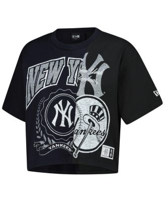 Women's Black New York Yankees Color Blocked Boxy Cropped T-Shirt