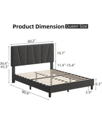 Queen Size Bed Frame with Adjustable Headboard, Linen Upholstered Platform Bed Frame with Strong Wooden Slats, Noise Free, No Box Spring Needed