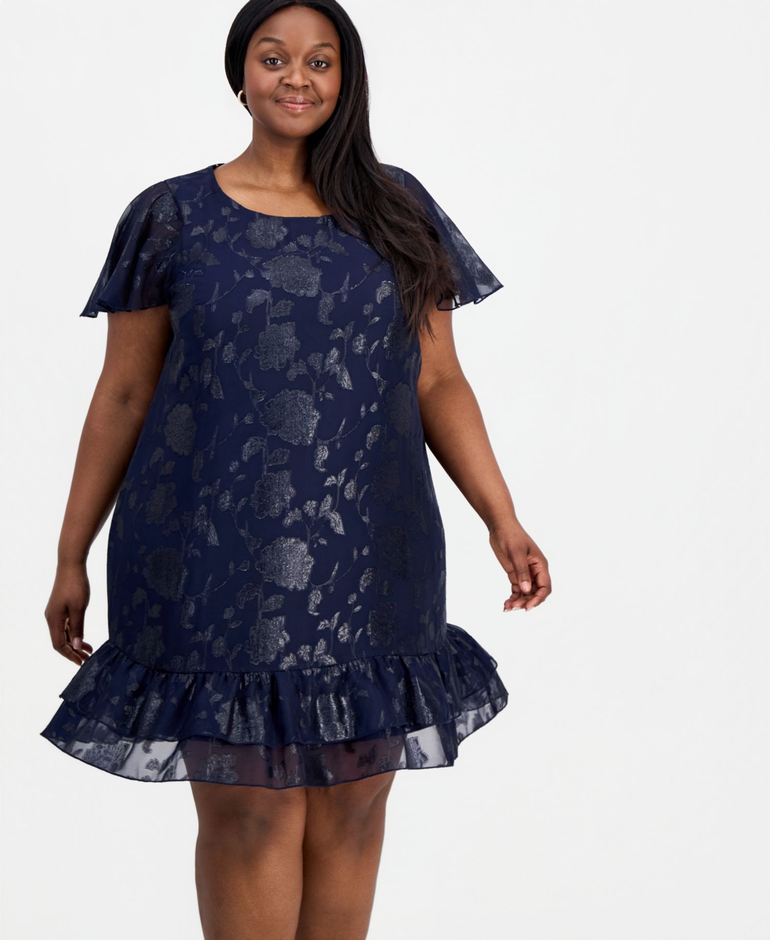 Plus Size Round-Neck Ruffle-Hem Dress