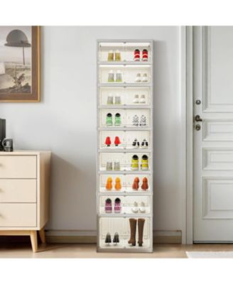 9 Tier Foldable Shoe Rack Organizer with Clear Doors - Storage for 18 Pairs Collapsible Shoe Cabinet for Entryway Living Room Closet