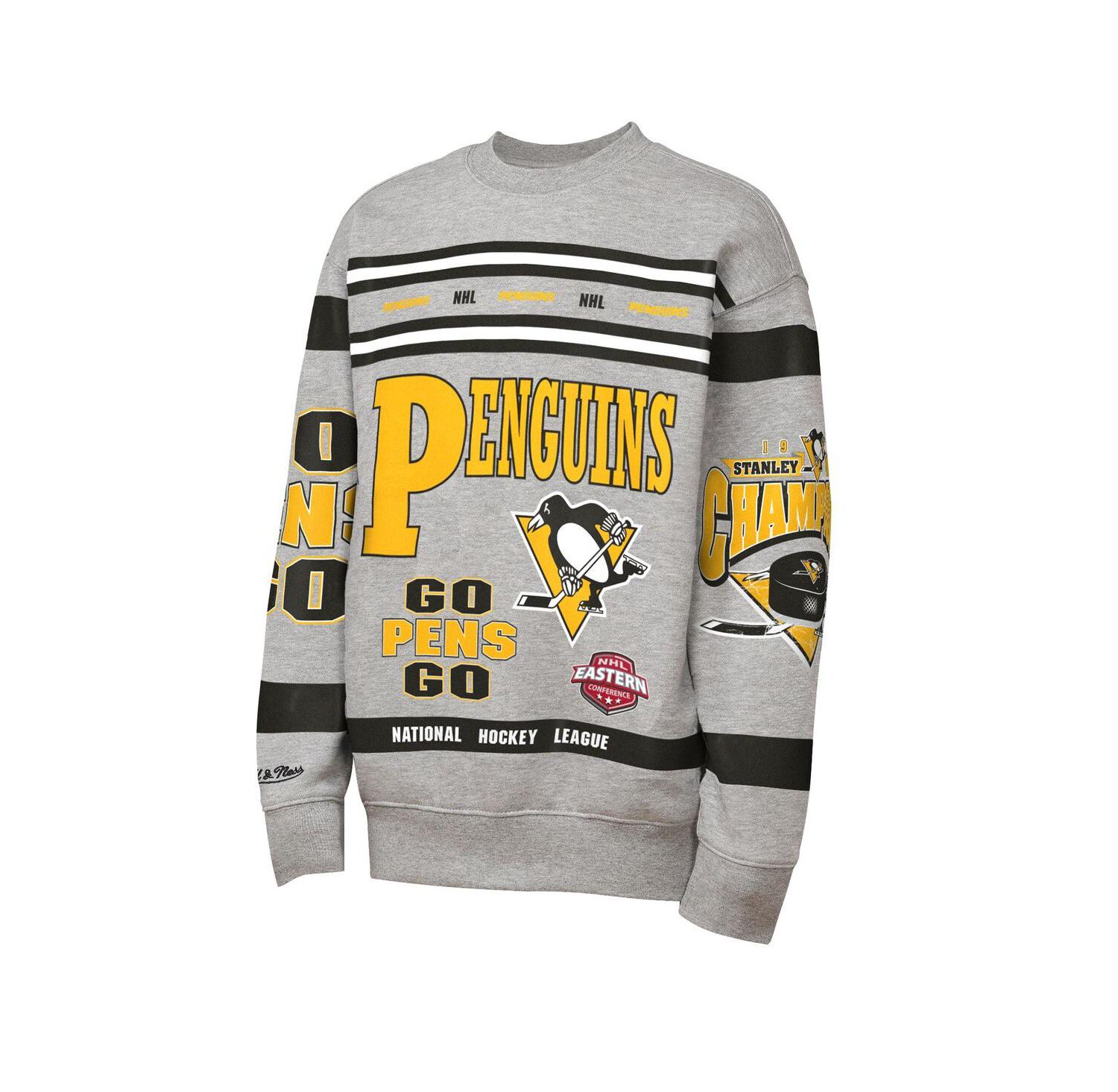 Big Boys and Girls Heather Gray Pittsburgh Penguins Allover Print Fleece Crewneck Sweatshirt