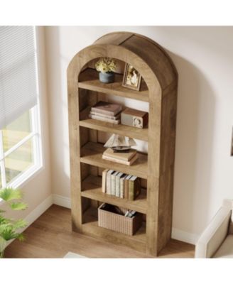 70.9'' Tall Arched Bookshelf with Storage, 5-Tier Wooden Open Bookcase Display Shelves Organizer