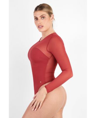 Women's Shapewear Illusion Mesh Long Sleeve Tummy Control Bodysuit