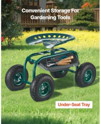 Rolling Garden Scooter with Swivel Seat & Multi-compartment Tool Storage