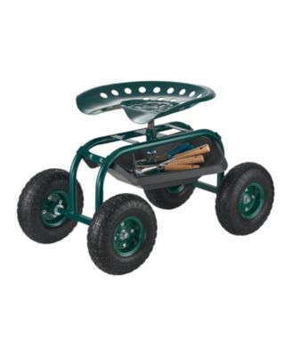 Rolling Garden Scooter with Swivel Seat & Multi-compartment Tool Storage