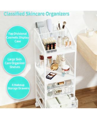 Multi-Compartment Makeup Organizer with Wheels for Skincare and Cosmetics