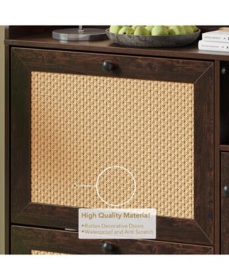 Shoe Cabinet with 3 Flip Drawers Rattan Freestanding Organizer with Adjustable Shelves Metal Knob Narrow Shoe Rack Cabinet Shoe Organizer