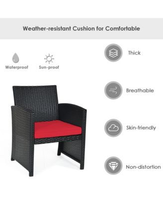 8PCS Rattan Outdoor Conversation Set Patio Furniture Set w/ Red Cushions