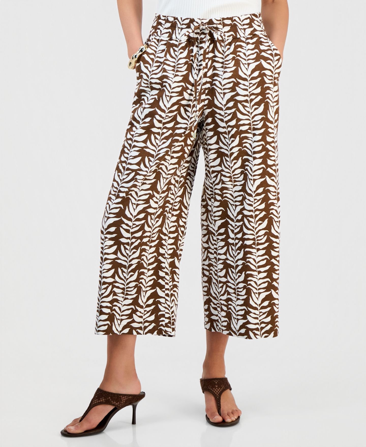 Женские брюки I.N.C. International Concepts Petite Printed Linen High-Rise Wide-Leg, цвет: Lina Palms — фото 2