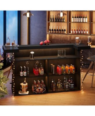 4-Tier Bar Table, 70.9-Inch Large Wooden Home Bar Unit with Wine Glass Holder