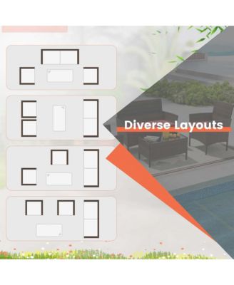 Set of 8 Furniture Set w/ Washable Cushions & Tempered Glass Coffee Table