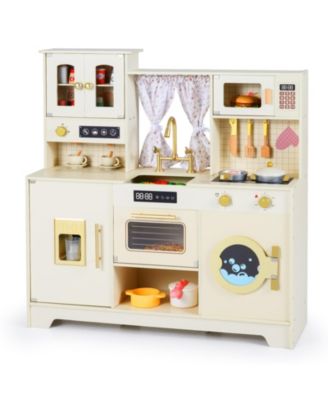 Kids Wooden Kitchen Playset with 14-Piece Accessory Set