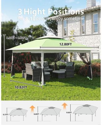 13x13 FT Gazebo Tent Outdoor Pop Up Canopy Tent with Netting, Adjustable Height Instant Gazebos