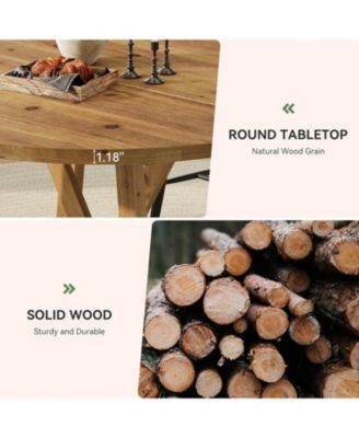 Solid Wood Dining Table for 4-6, Farmhouse Round Kitchen Table, Brown