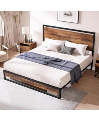 King Industrial Metal Bed Frame Headboard 12 Inch Under Bed Storage Platform Wood Slats No Box Spring Easy Assembly Noise-Free