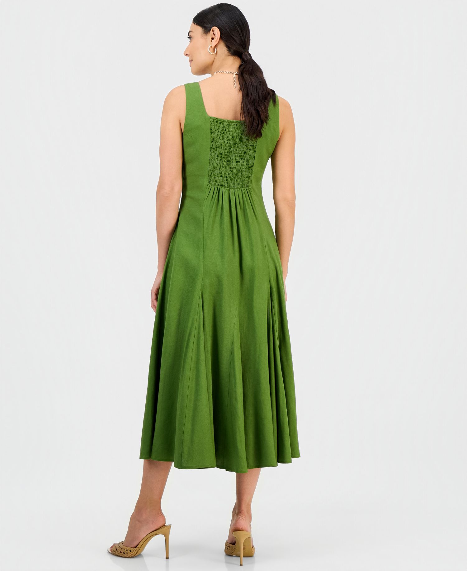 Petite Square-Neck Linen Dress