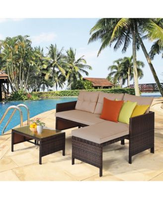 3PC Rattan Furniture Sofa Lounge Chaise Set Outdoor Patio Garden