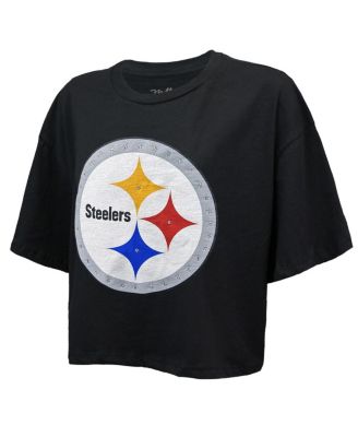 Women's T.J. Watt Black Pittsburgh Steelers Swarovski Crystals Boxy Cropped Name & Number T-Shirt