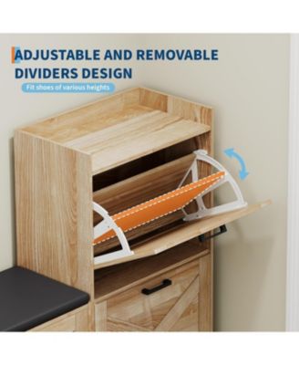 Shoe Storage Bench with 4 Flip Drawers and Padded Seat Shoe Cabinet Organizer for Hallway Living Room Entryway Bench