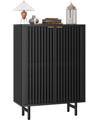 Narrow Shoe Cabinet with Breathable Louver Doors 6 Tier Modern Hidden Shoe Entryway Cabinet Perfect for Closet Living Room Hallway E