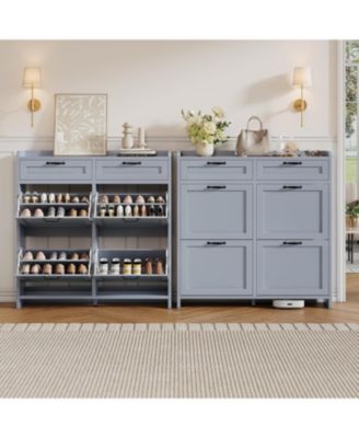 Shoe Cabinet with 4 Flip Drawers and 2 Top Drawers High-Gloss Painted Wood Shoe Storage Cab